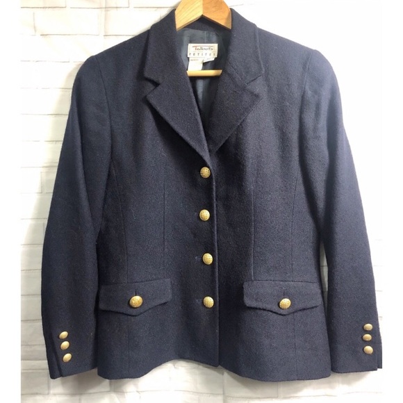 Talbots Jackets & Blazers - Talbots Navy Textured Wool Blend Blazer